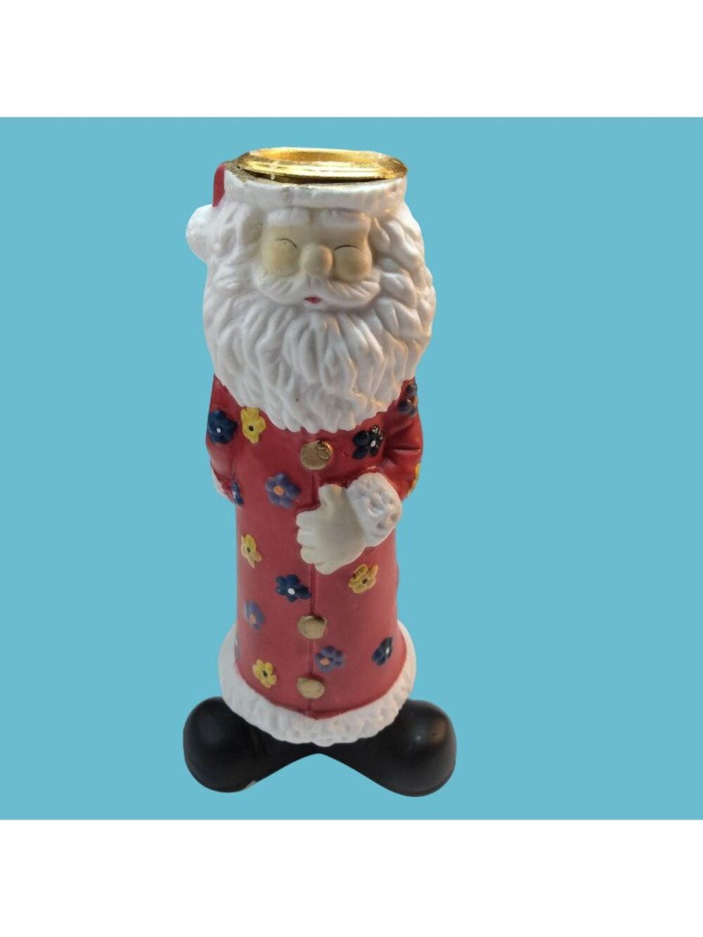 Flower Power Santa Claus Candle Holder Figurine Boho Hippie Christmas  Red White